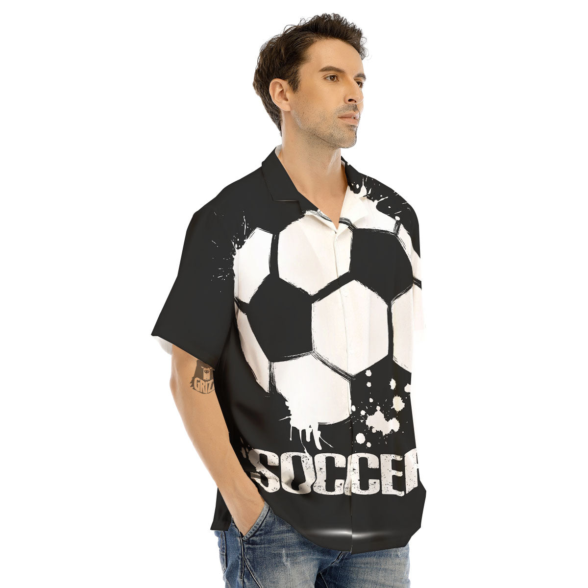 Soccer Ball White And Black Print Men's Hawaiian Shirt-grizzshop