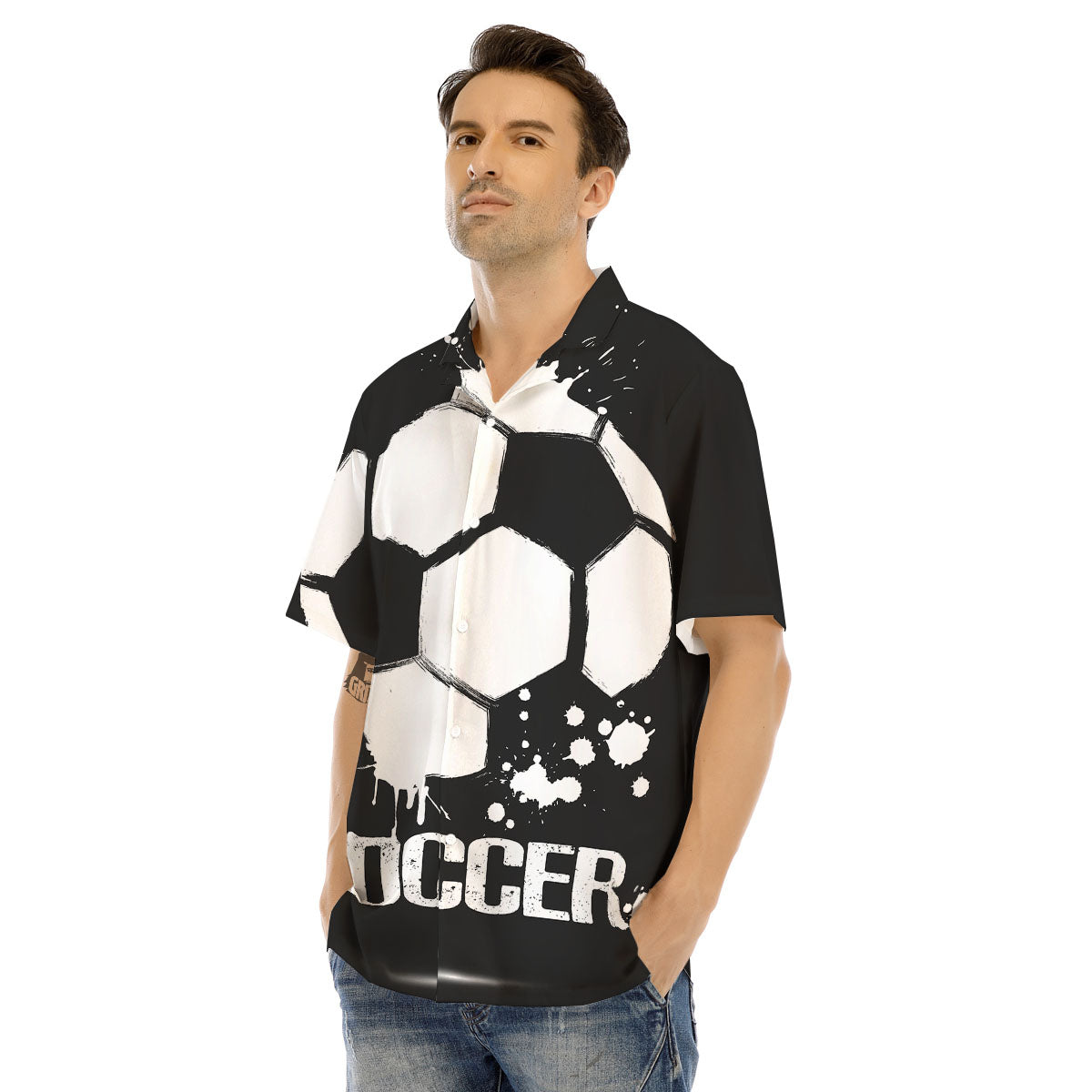 Soccer Ball White And Black Print Men's Hawaiian Shirt-grizzshop