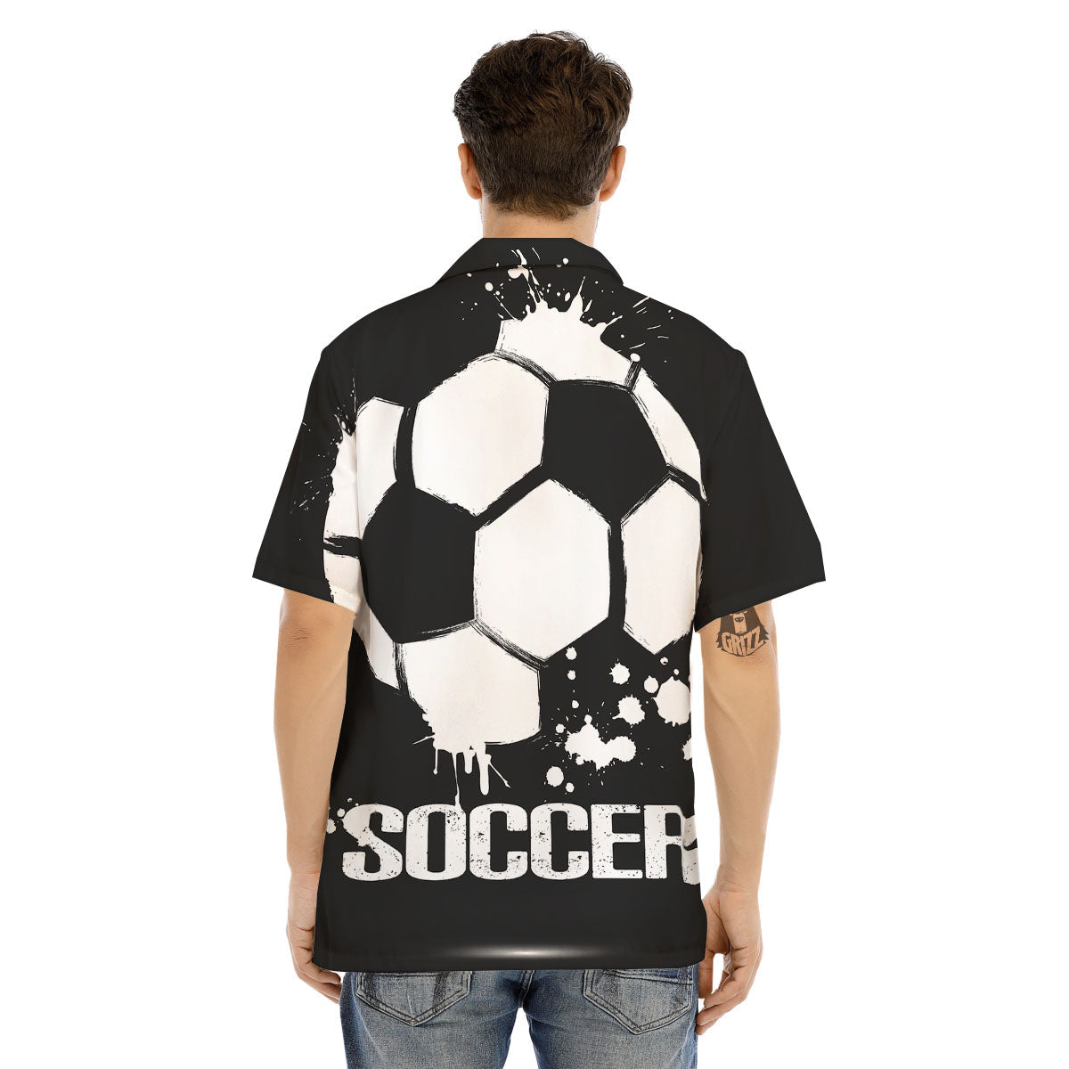 Soccer Ball White And Black Print Men's Hawaiian Shirt-grizzshop