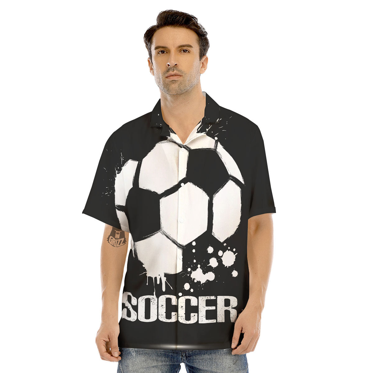 Soccer Ball White And Black Print Men's Hawaiian Shirt-grizzshop