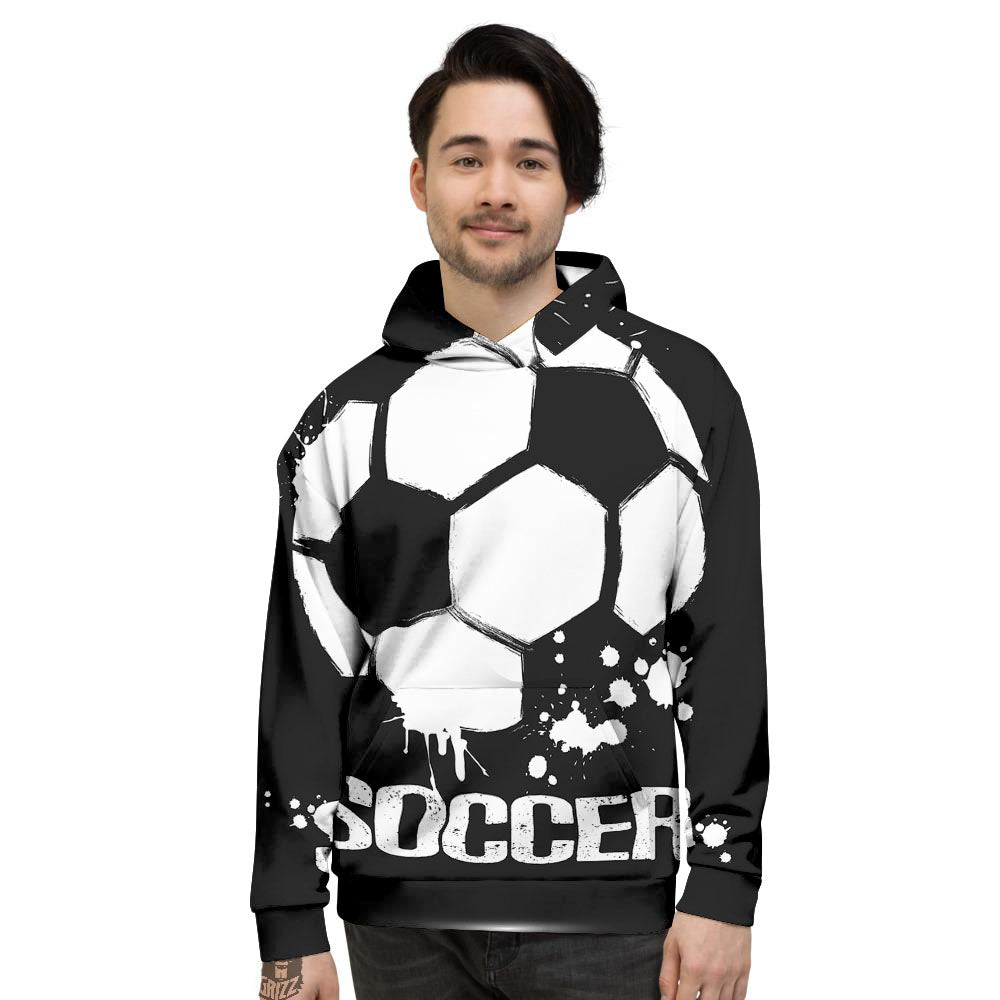 Soccer Ball White And Black Print Men's Hoodie-grizzshop