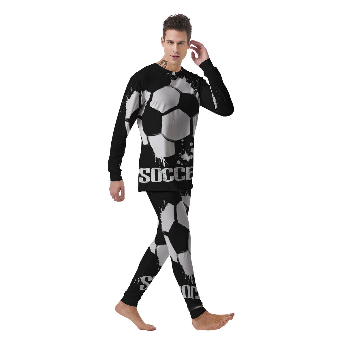 Soccer Ball White And Black Print Men's Pajamas-grizzshop