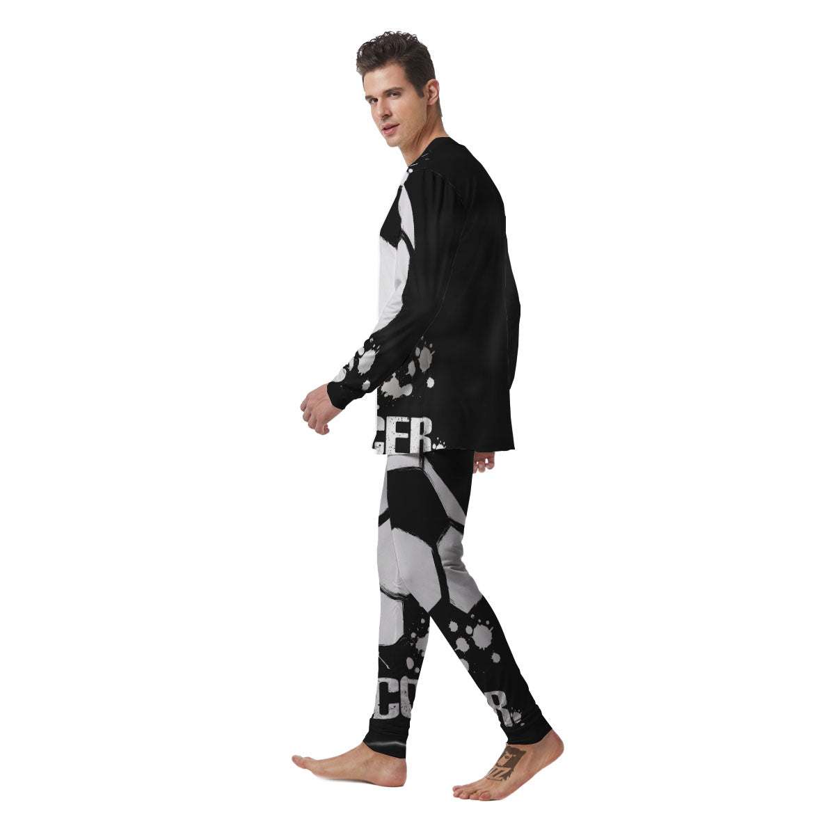 Soccer Ball White And Black Print Men's Pajamas-grizzshop