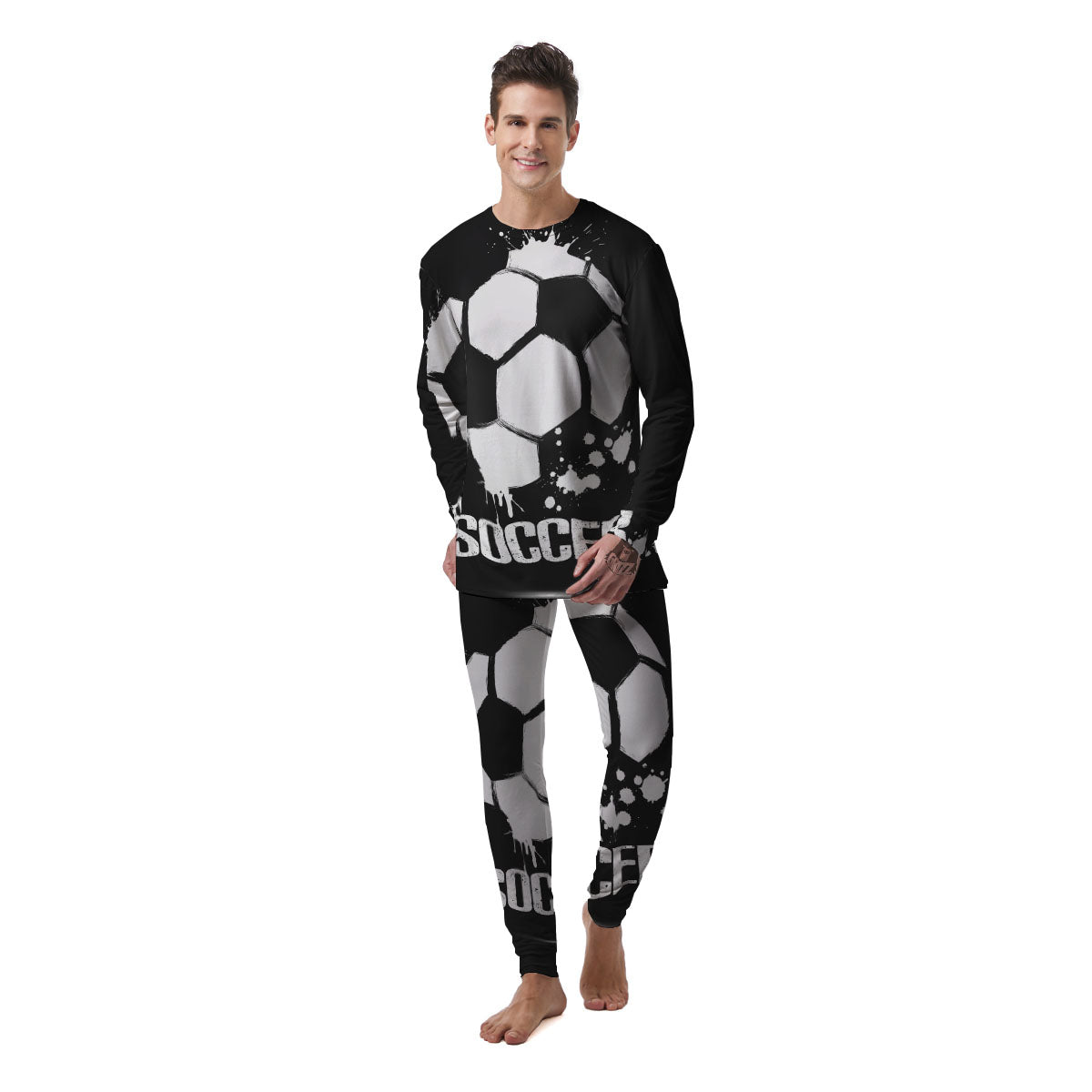 Soccer Ball White And Black Print Men's Pajamas-grizzshop