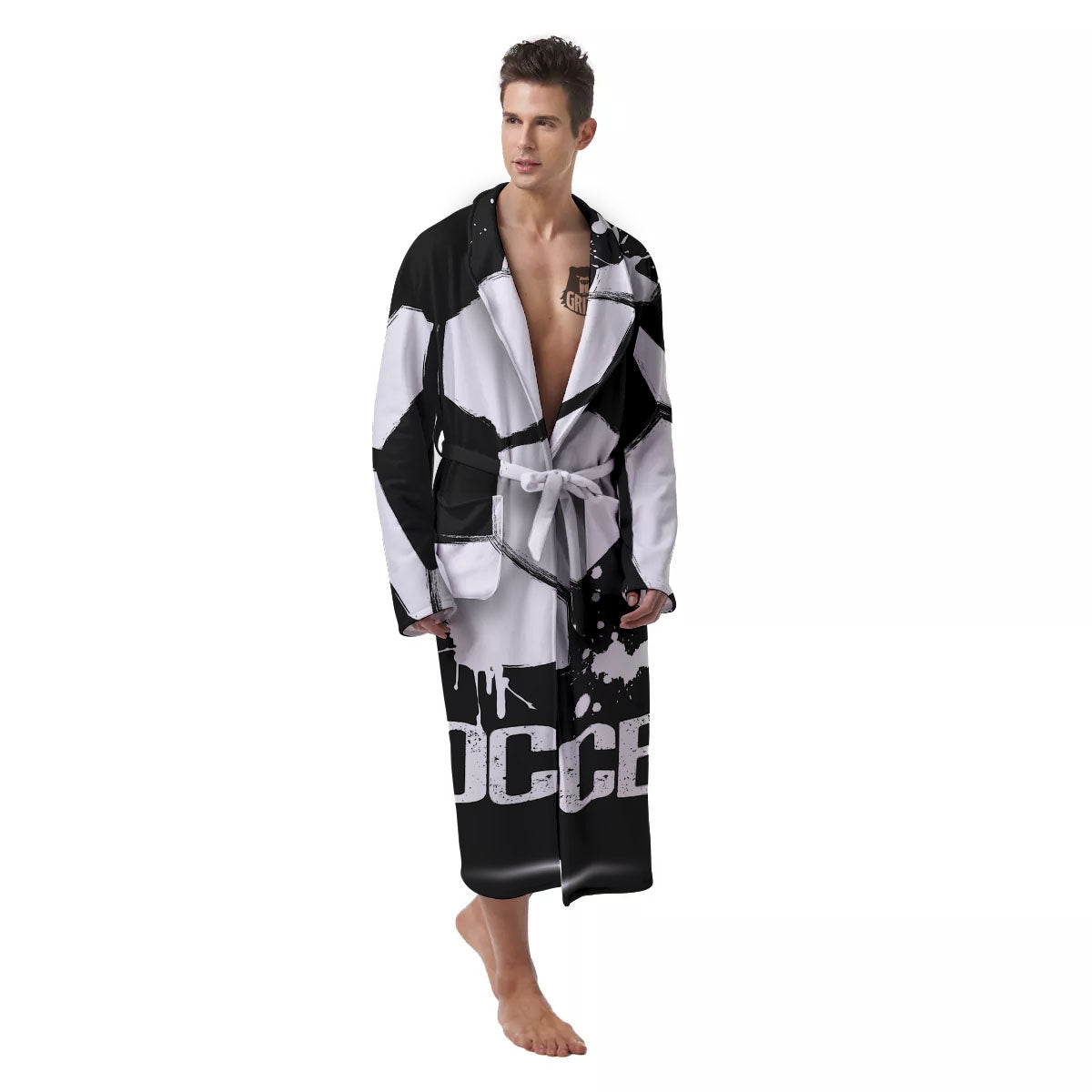 Soccer Ball White And Black Print Men's Robe-grizzshop