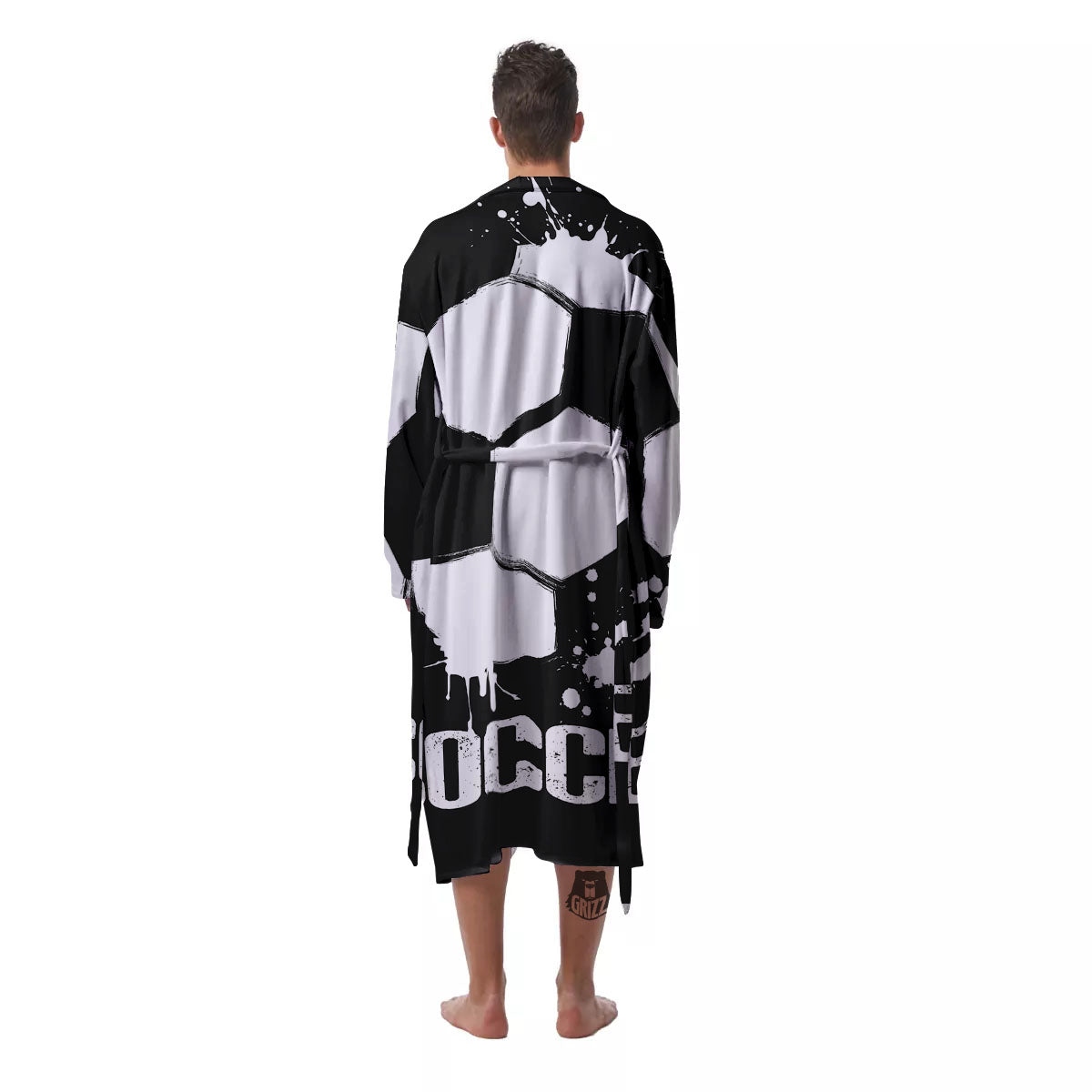 Soccer Ball White And Black Print Men's Robe-grizzshop