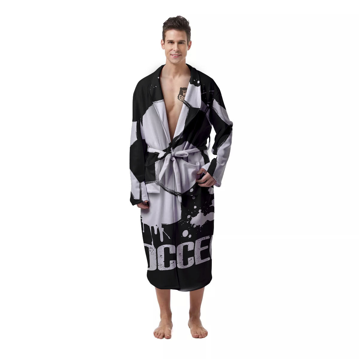 Soccer Ball White And Black Print Men's Robe-grizzshop