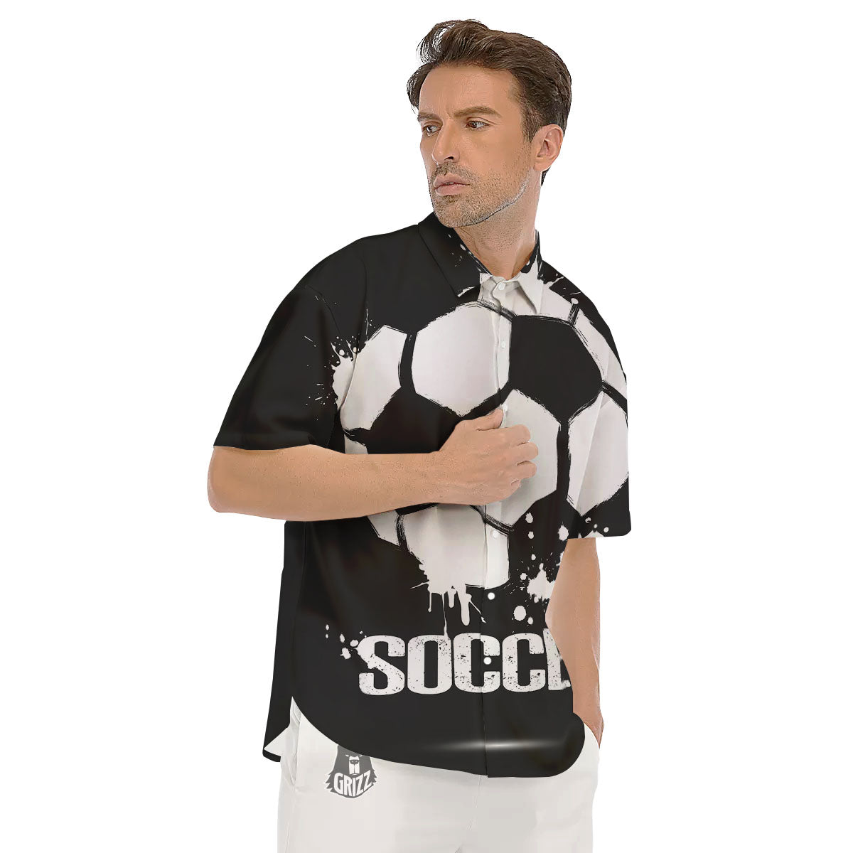 Soccer Ball White And Black Print Men's Short Sleeve Shirts-grizzshop