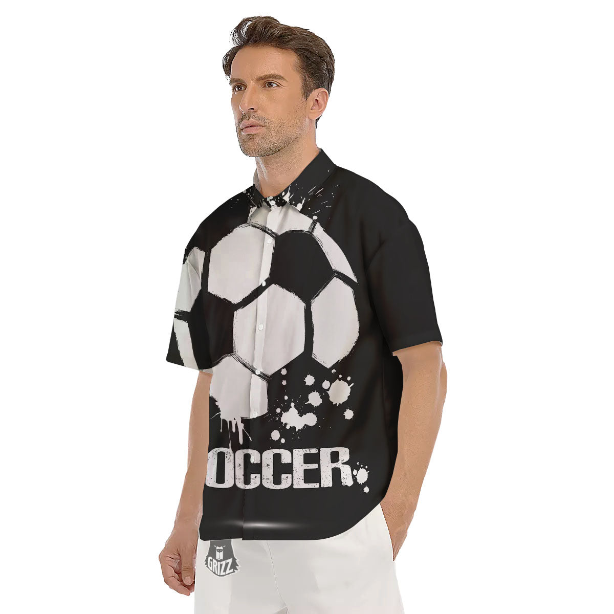 Soccer Ball White And Black Print Men's Short Sleeve Shirts-grizzshop