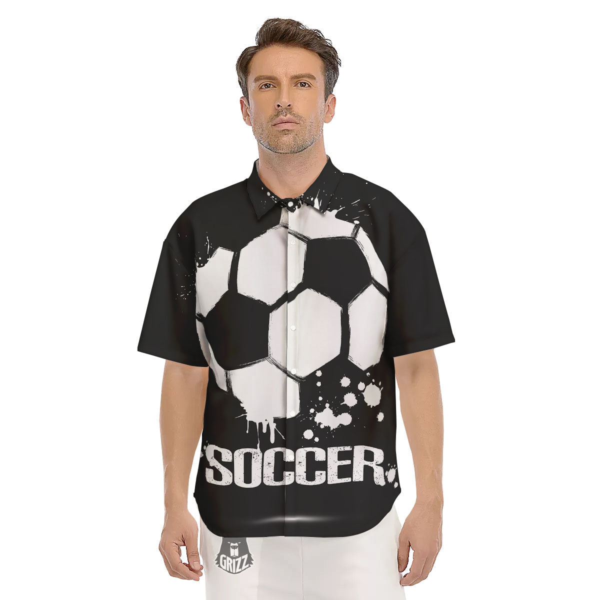 Soccer Ball White And Black Print Men's Short Sleeve Shirts-grizzshop