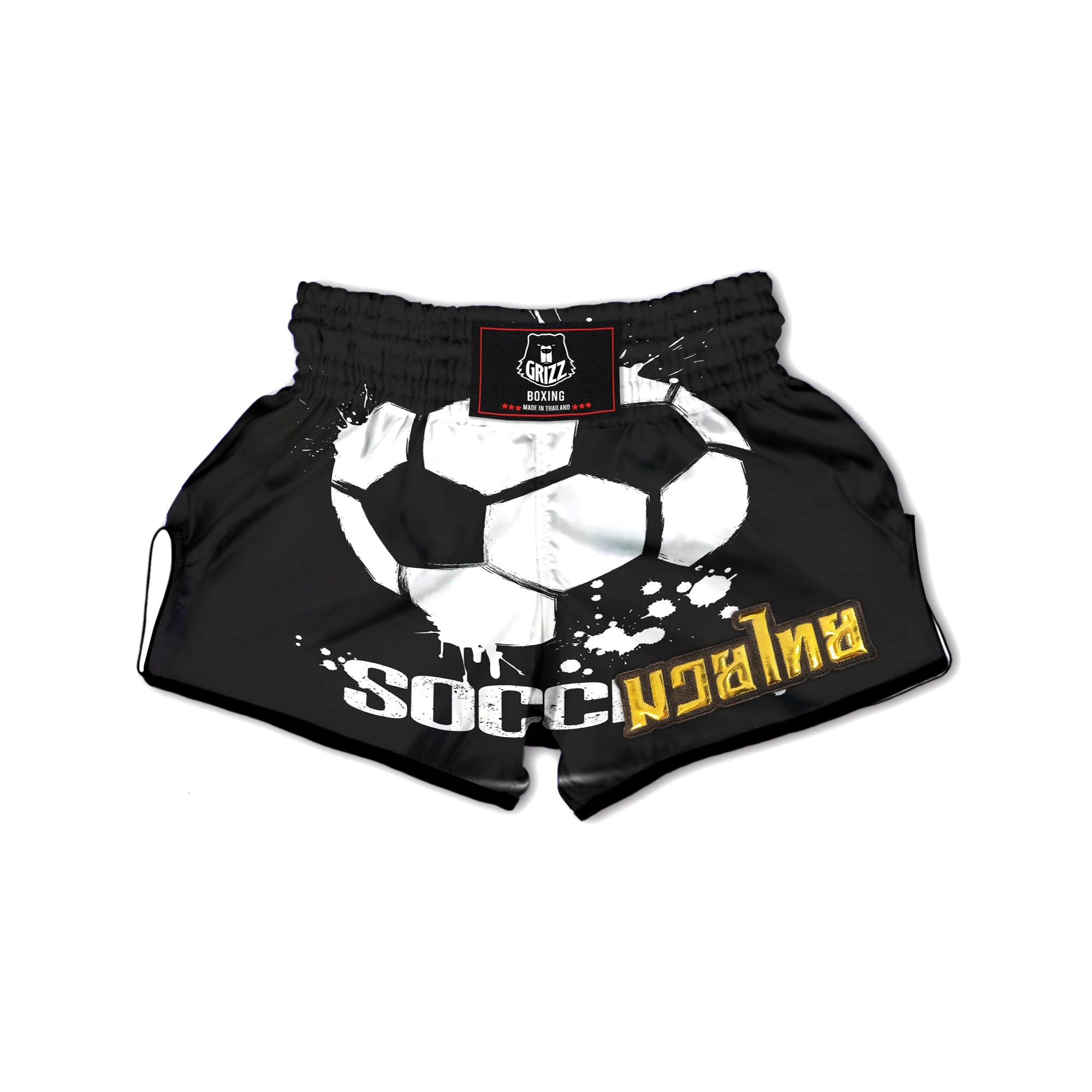 Soccer Ball White And Black Print Muay Thai Boxing Shorts-grizzshop