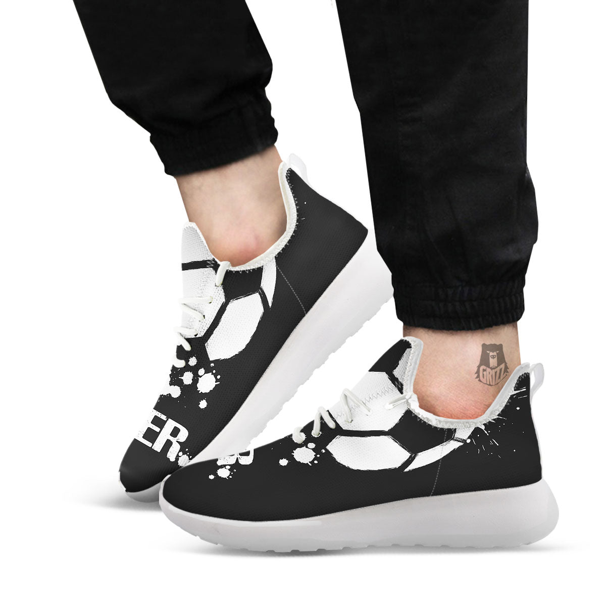 Soccer Ball White And Black Print White Athletic Shoes-grizzshop