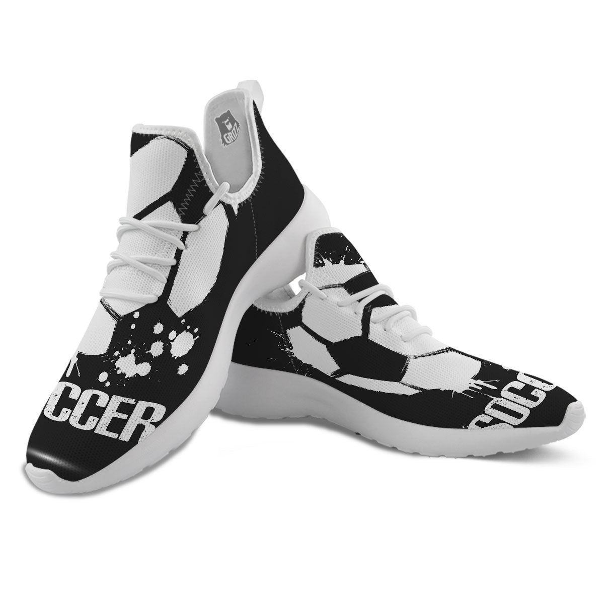 Soccer Ball White And Black Print White Athletic Shoes-grizzshop