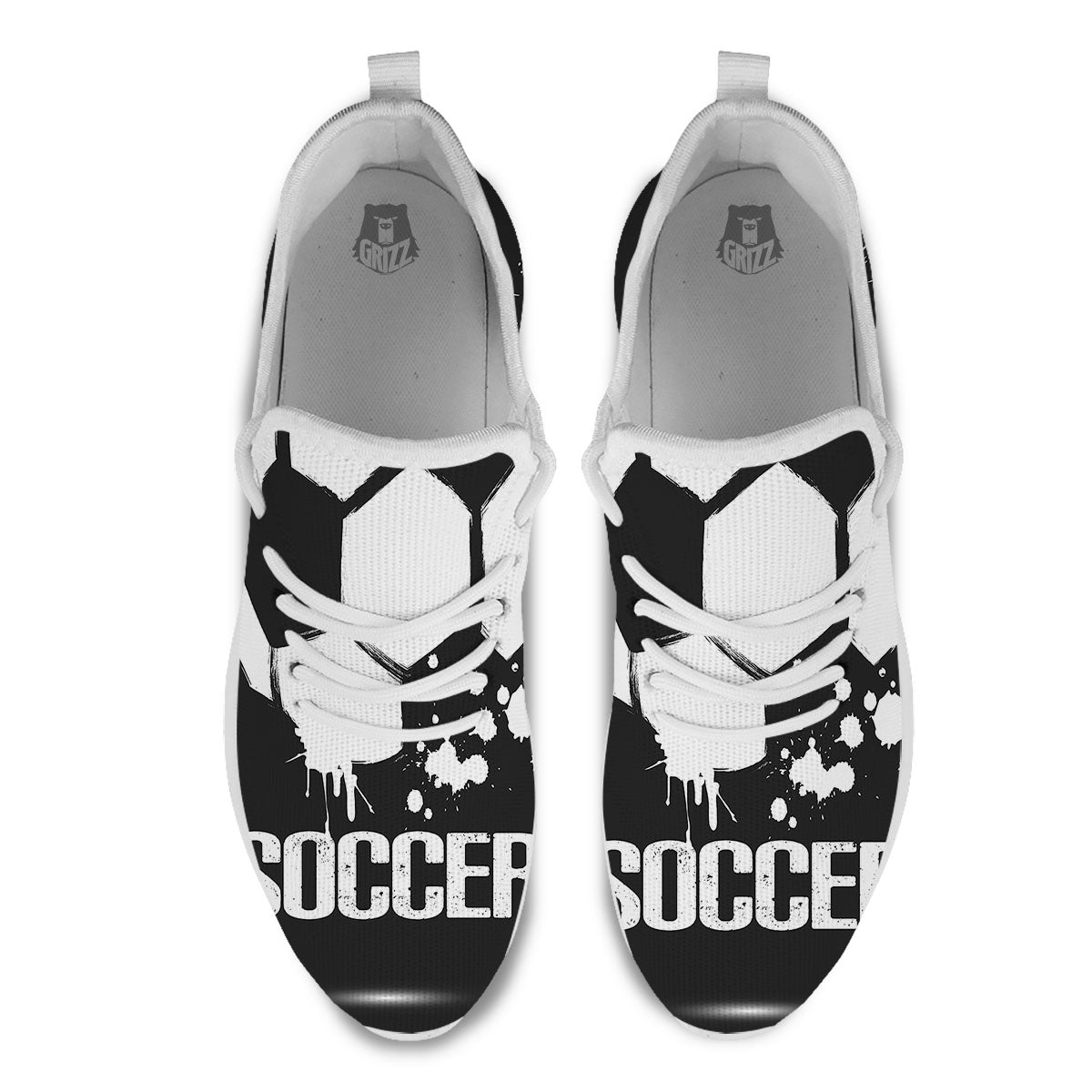 Soccer Ball White And Black Print White Athletic Shoes-grizzshop