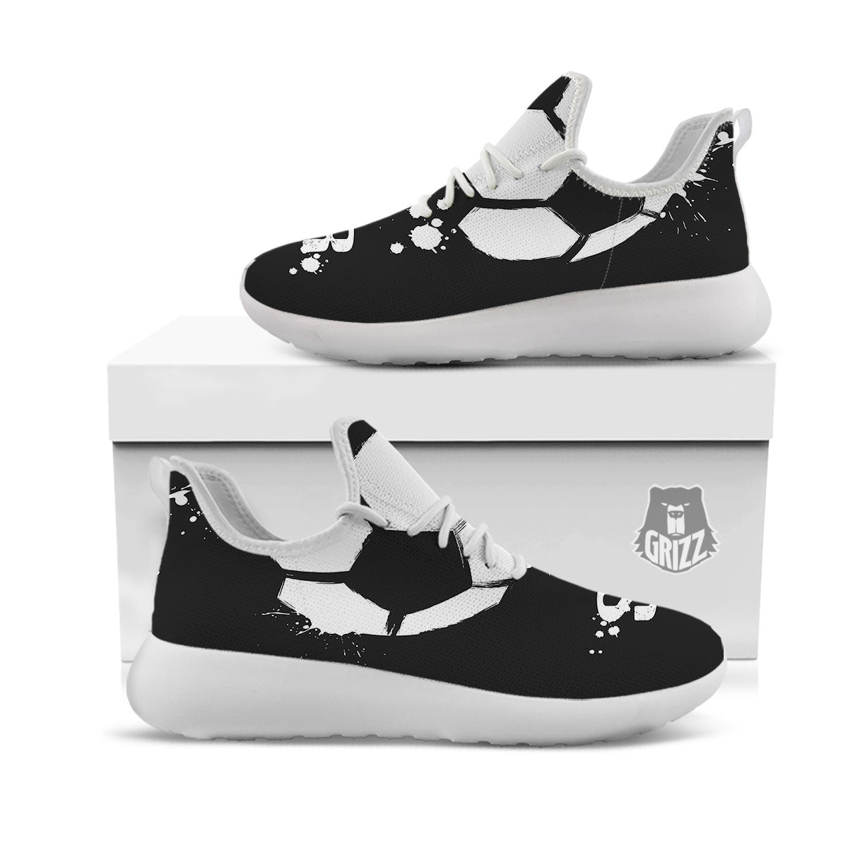 Soccer Ball White And Black Print White Athletic Shoes-grizzshop