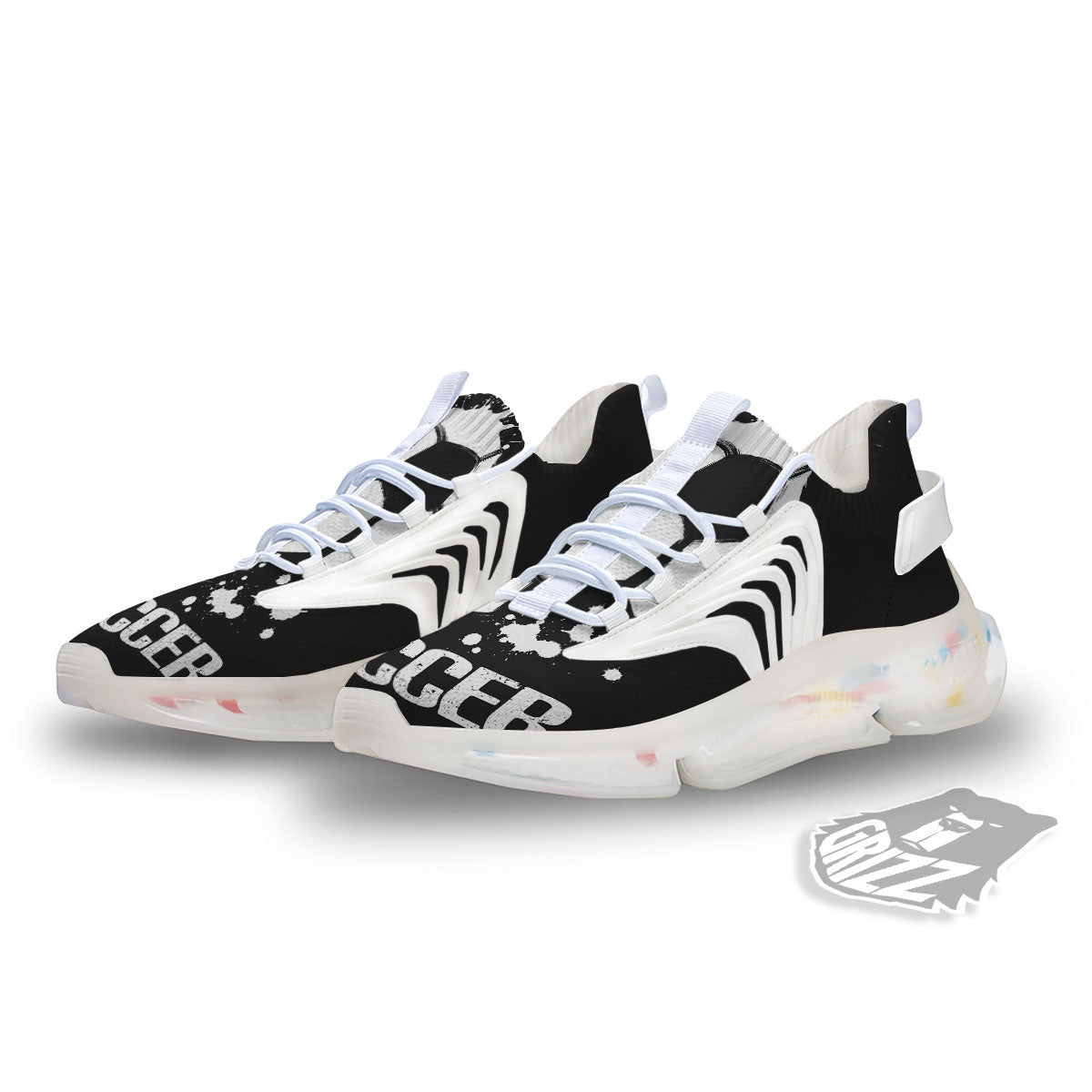 Soccer Ball White And Black Print White Gym Shoes-grizzshop