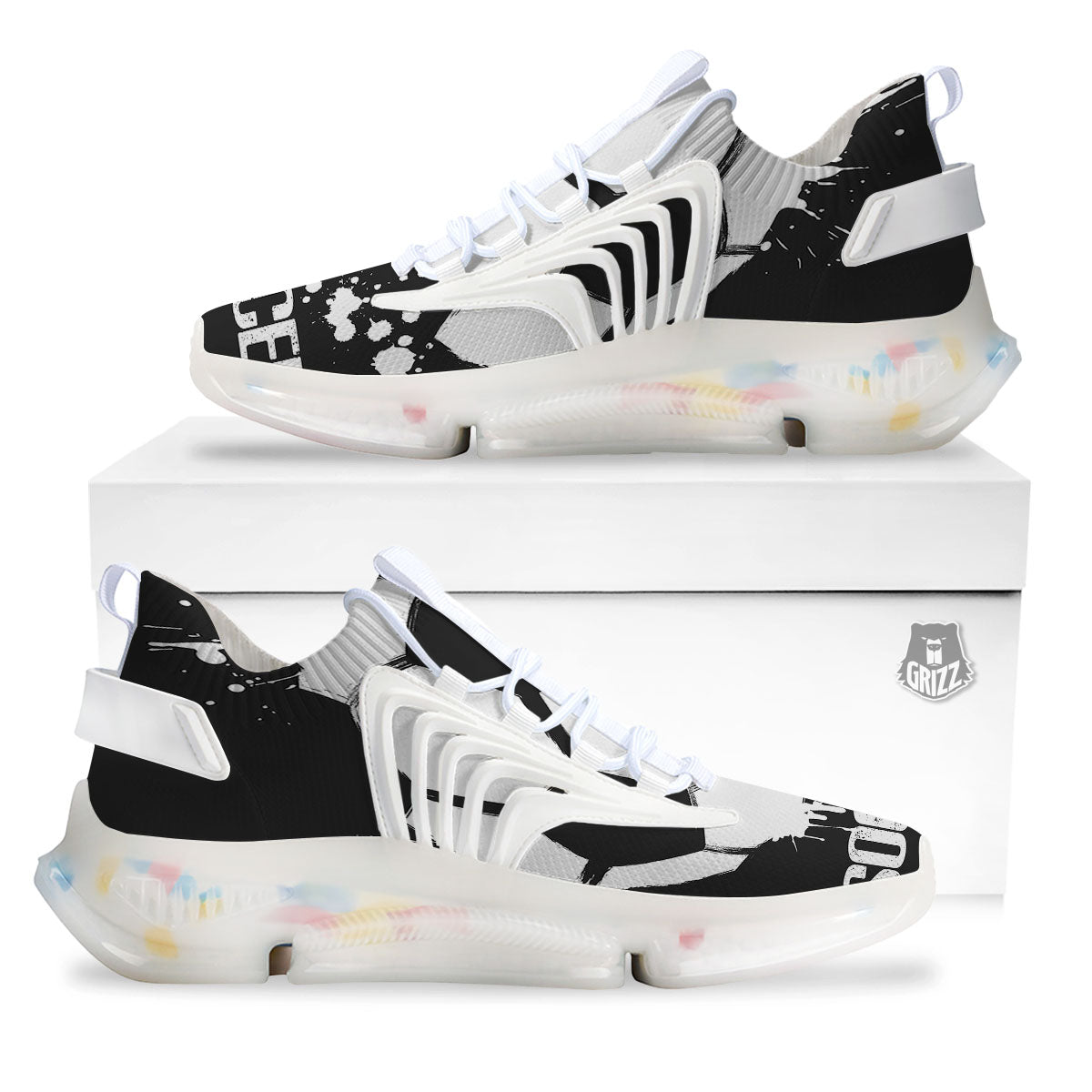 Soccer Ball White And Black Print White Gym Shoes-grizzshop