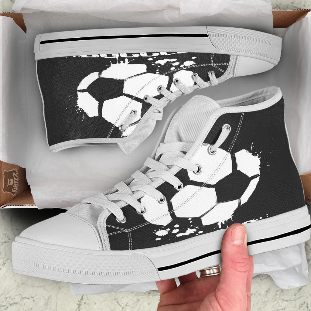 Soccer Ball White And Black Print White High Top Shoes-grizzshop