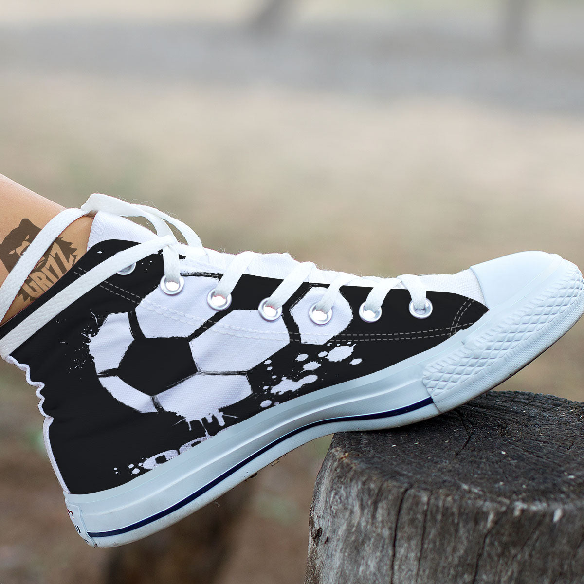 Soccer Ball White And Black Print White High Top Shoes-grizzshop