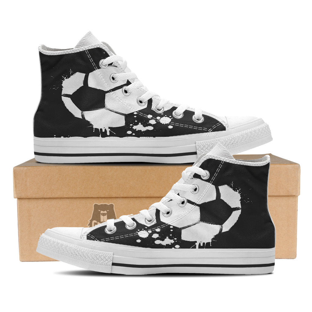 Soccer Ball White And Black Print White High Top Shoes-grizzshop