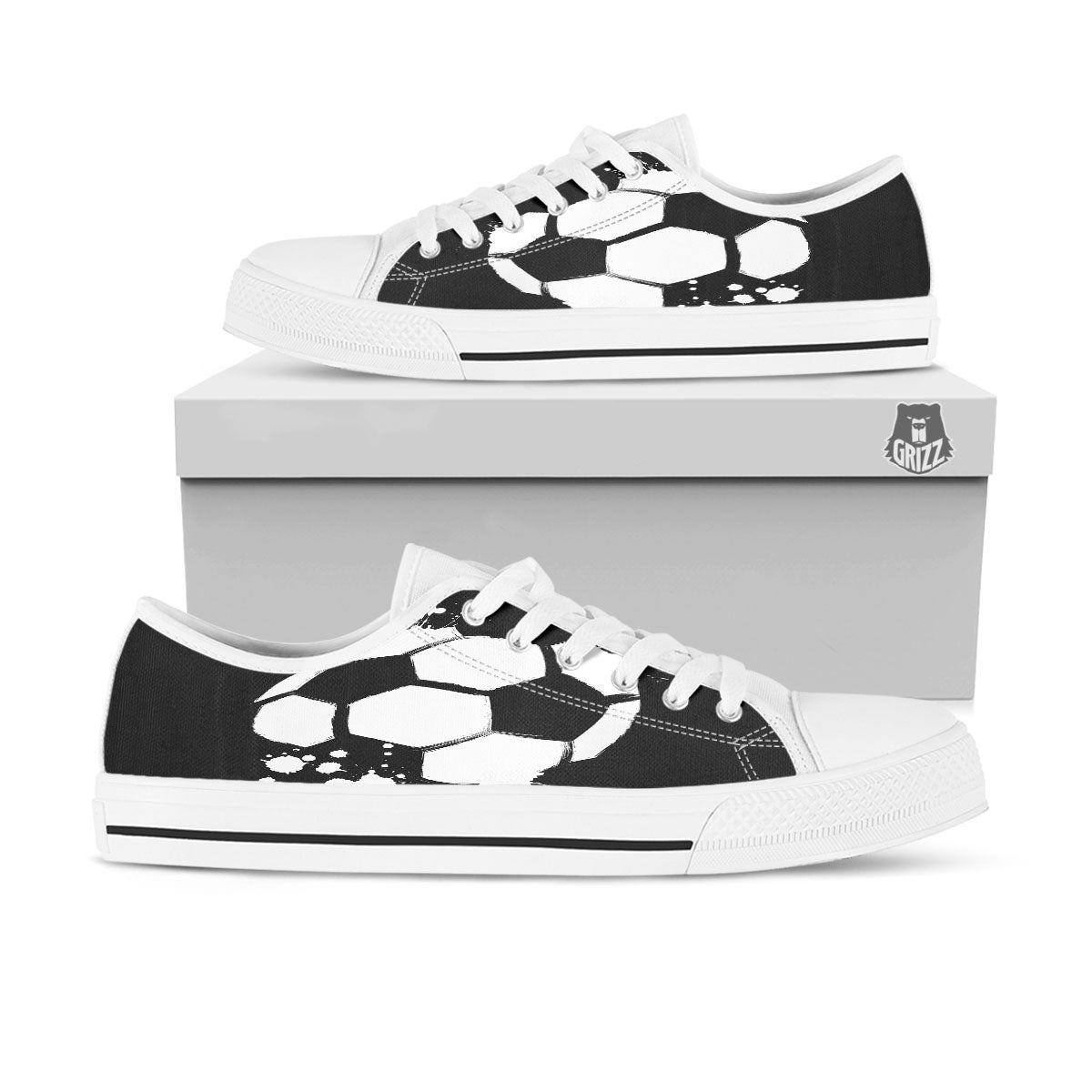 Soccer Ball White And Black Print White Low Top Shoes-grizzshop