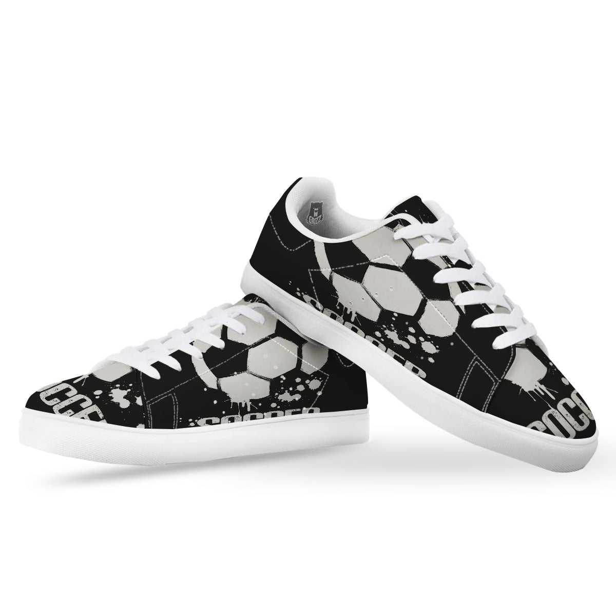 Soccer Ball White And Black Print White Low Top Sneakers-grizzshop