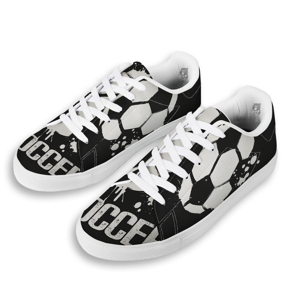 Soccer Ball White And Black Print White Low Top Sneakers-grizzshop