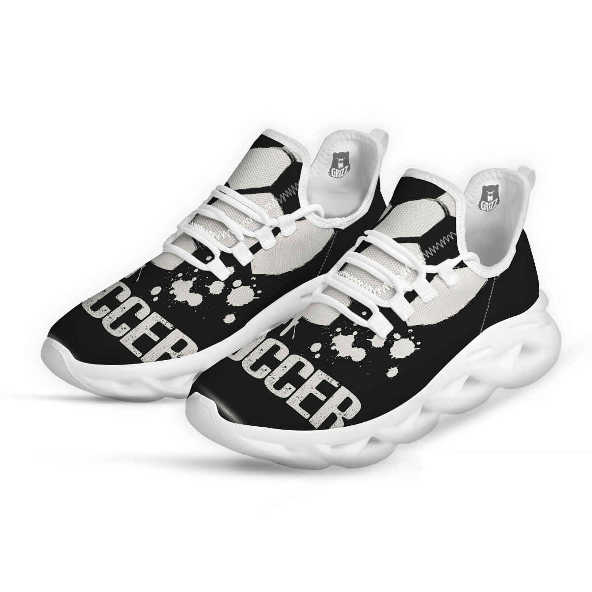 Soccer Ball White And Black Print White Running Shoes-grizzshop