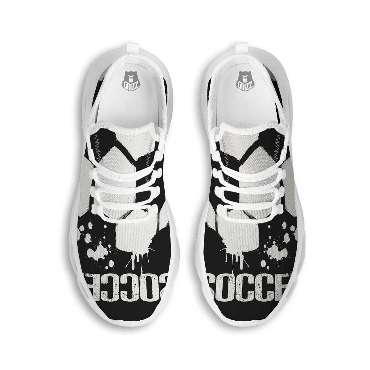 Soccer Ball White And Black Print White Running Shoes-grizzshop