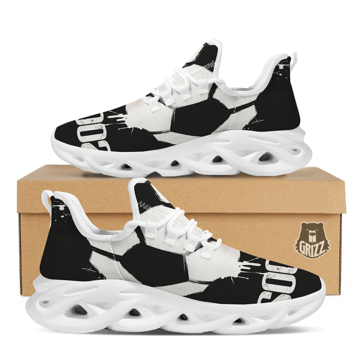 Soccer Ball White And Black Print White Running Shoes-grizzshop