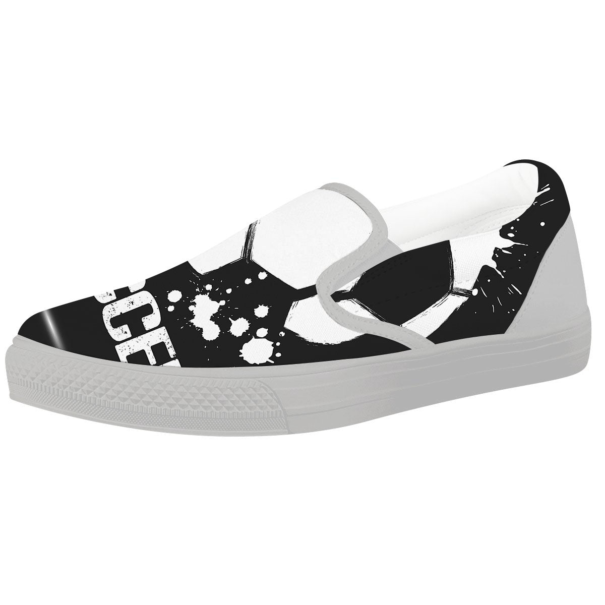 Soccer Ball White And Black Print White Slip On Shoes-grizzshop