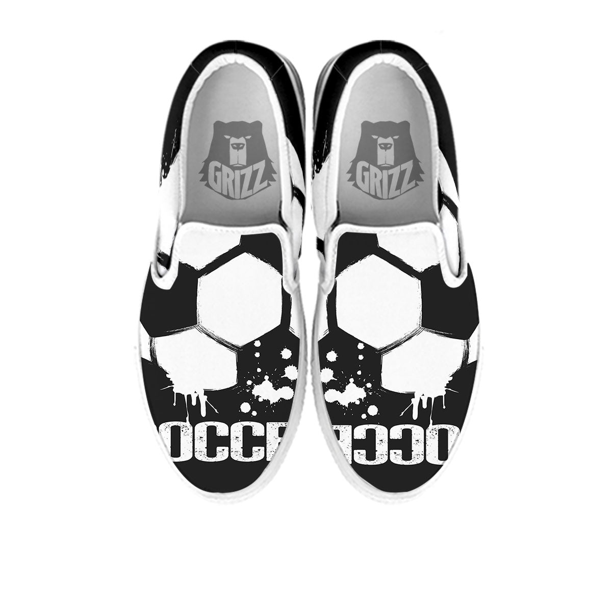Soccer Ball White And Black Print White Slip On Shoes-grizzshop