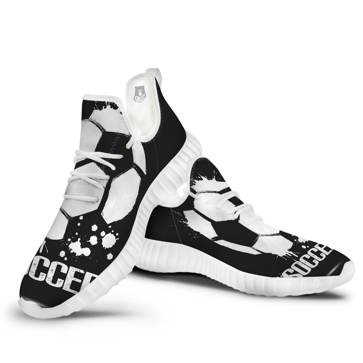 Soccer Ball White And Black Print White Walking Shoes-grizzshop
