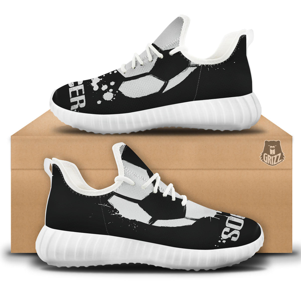 Soccer Ball White And Black Print White Walking Shoes-grizzshop