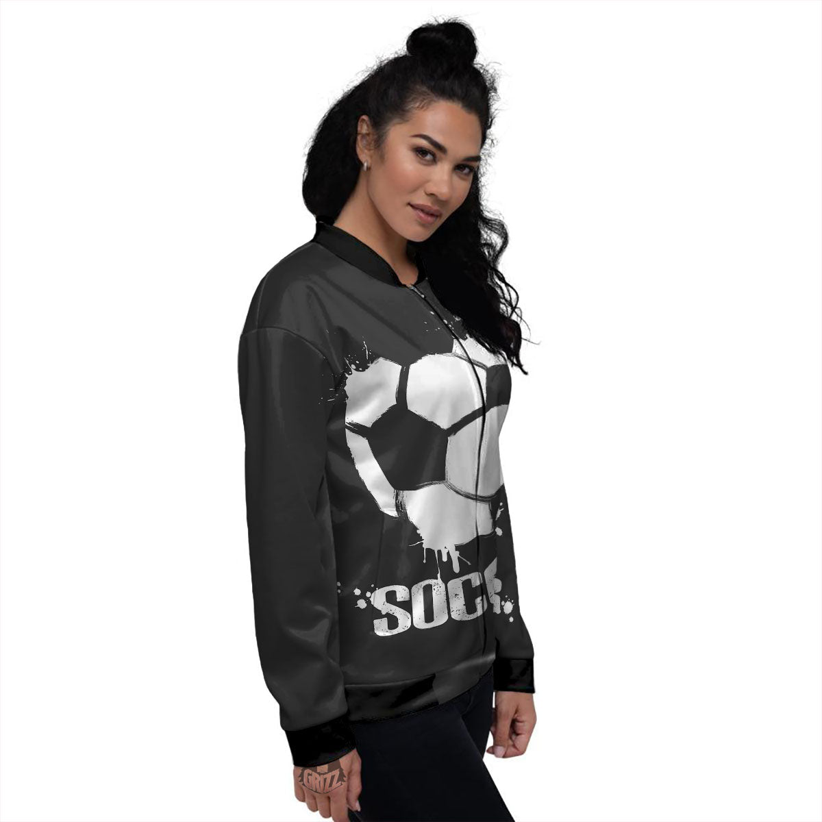 Soccer Ball White And Black Print Women's Bomber Jacket-grizzshop