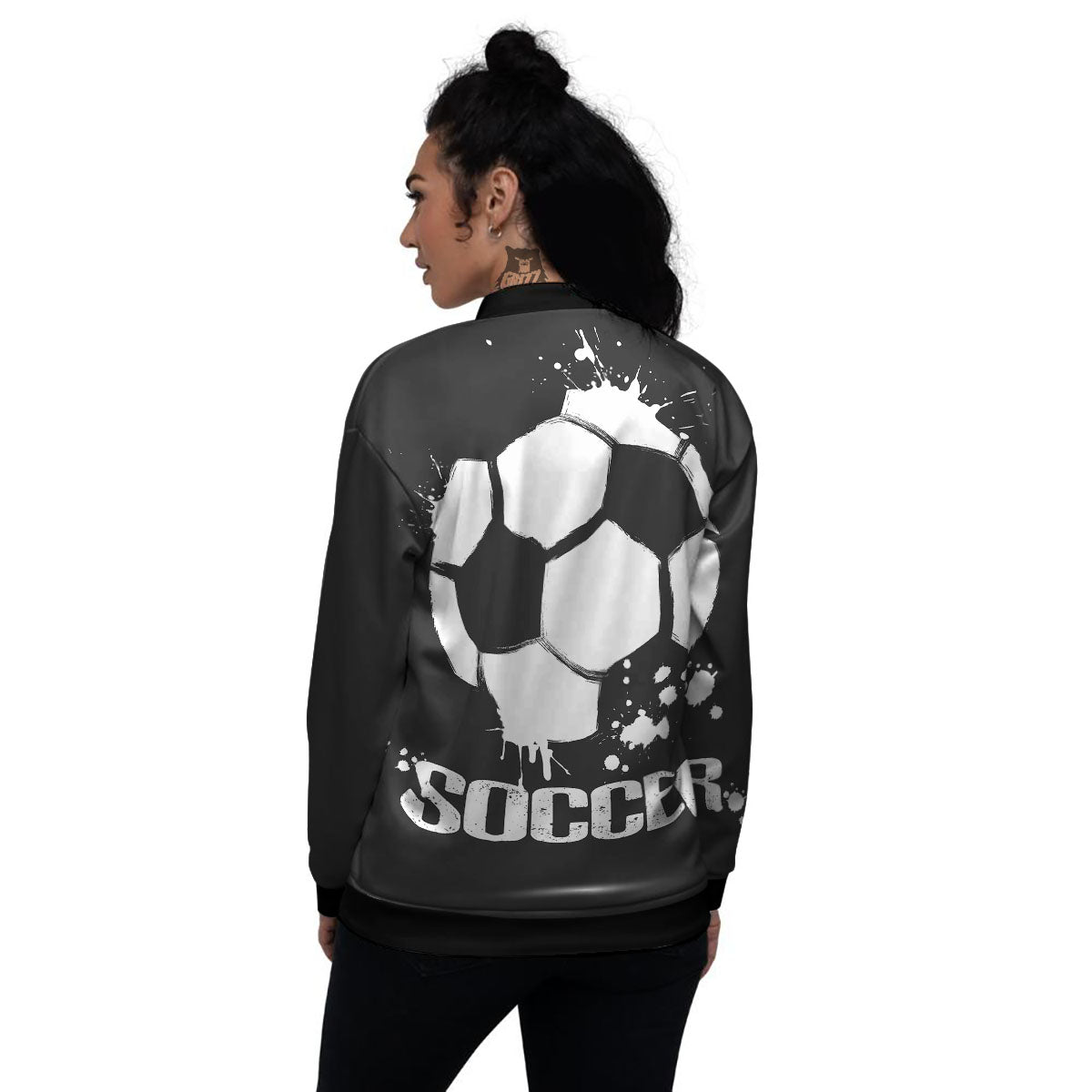 Soccer Ball White And Black Print Women's Bomber Jacket-grizzshop