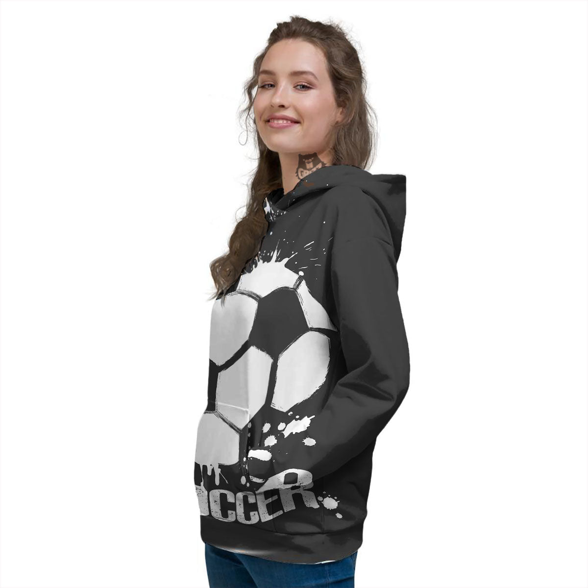 Soccer Ball White And Black Print Women's Hoodie-grizzshop