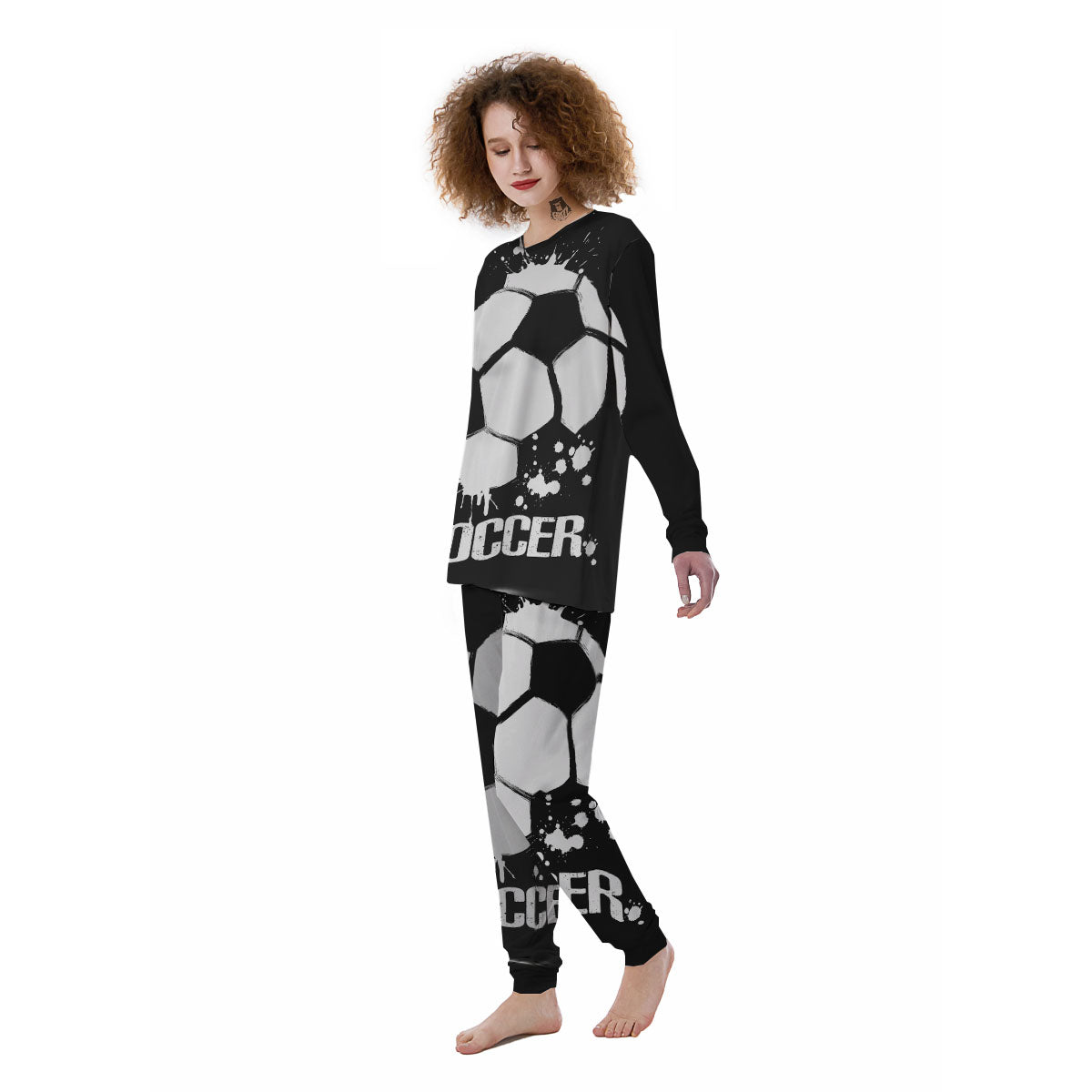 Soccer Ball White And Black Print Women's Pajamas-grizzshop