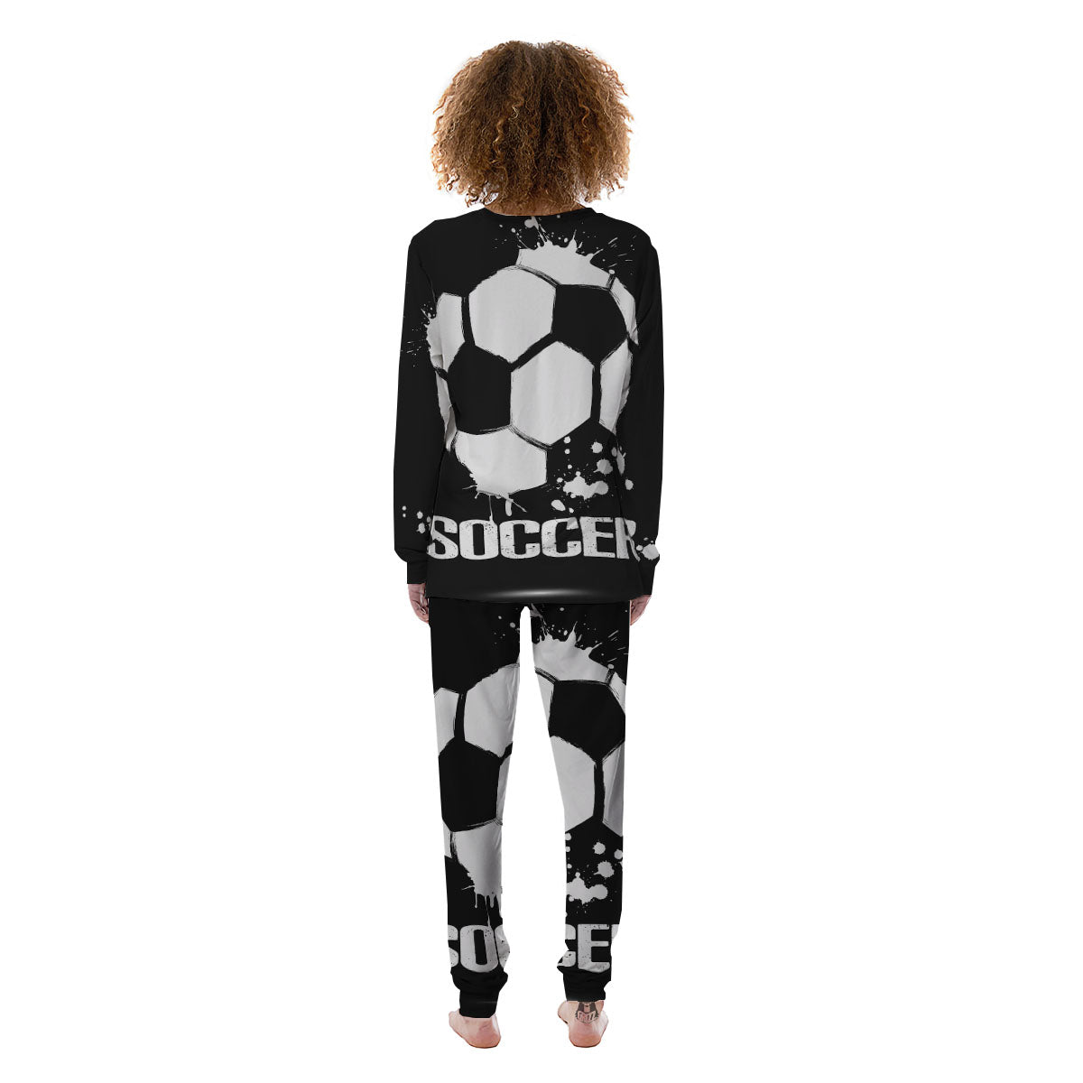 Soccer Ball White And Black Print Women's Pajamas-grizzshop