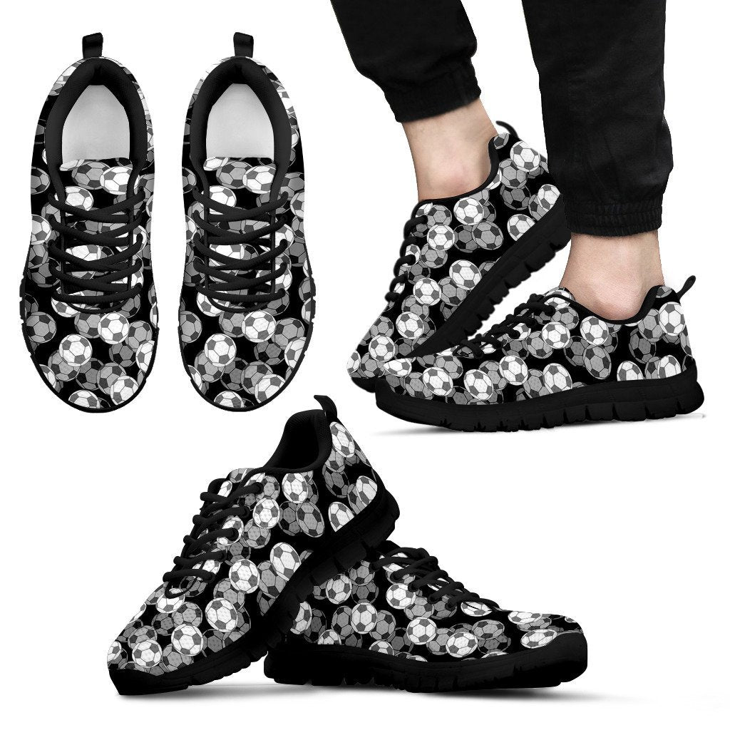 Soccer Pattern Print Black Sneaker Shoes For Men Women-grizzshop