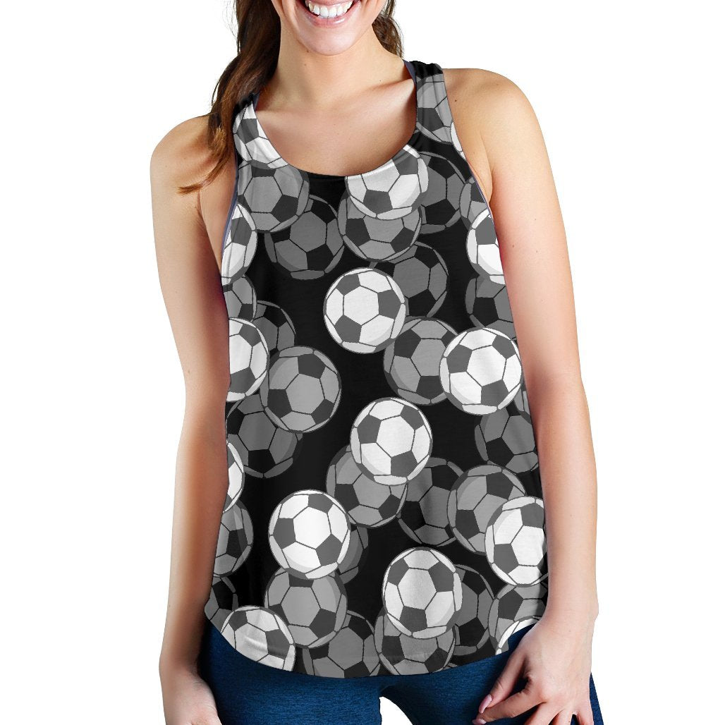 Soccer Pattern Print Women's Racerback Tank Tops-grizzshop