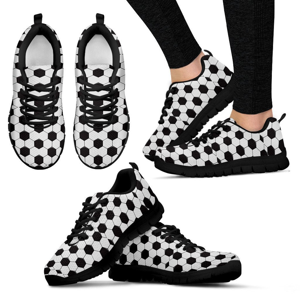 Soccer Print Pattern Black Sneaker Shoes For Men Women-grizzshop