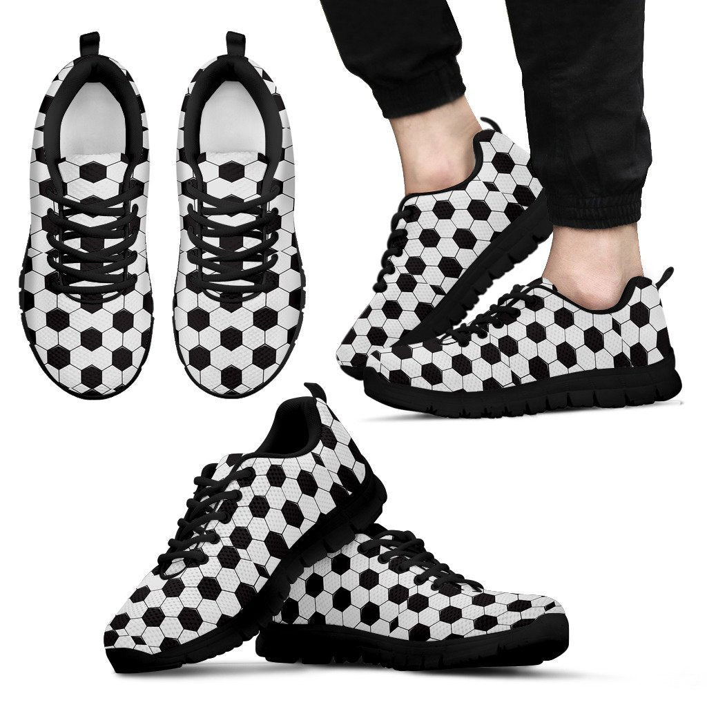 Soccer Print Pattern Black Sneaker Shoes For Men Women-grizzshop