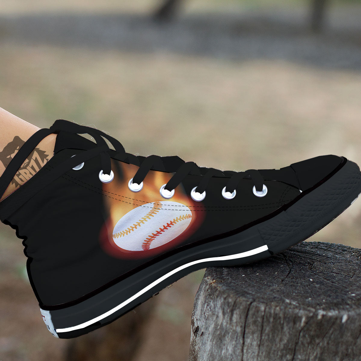 Softball Fireball Print Black High Top Shoes-grizzshop