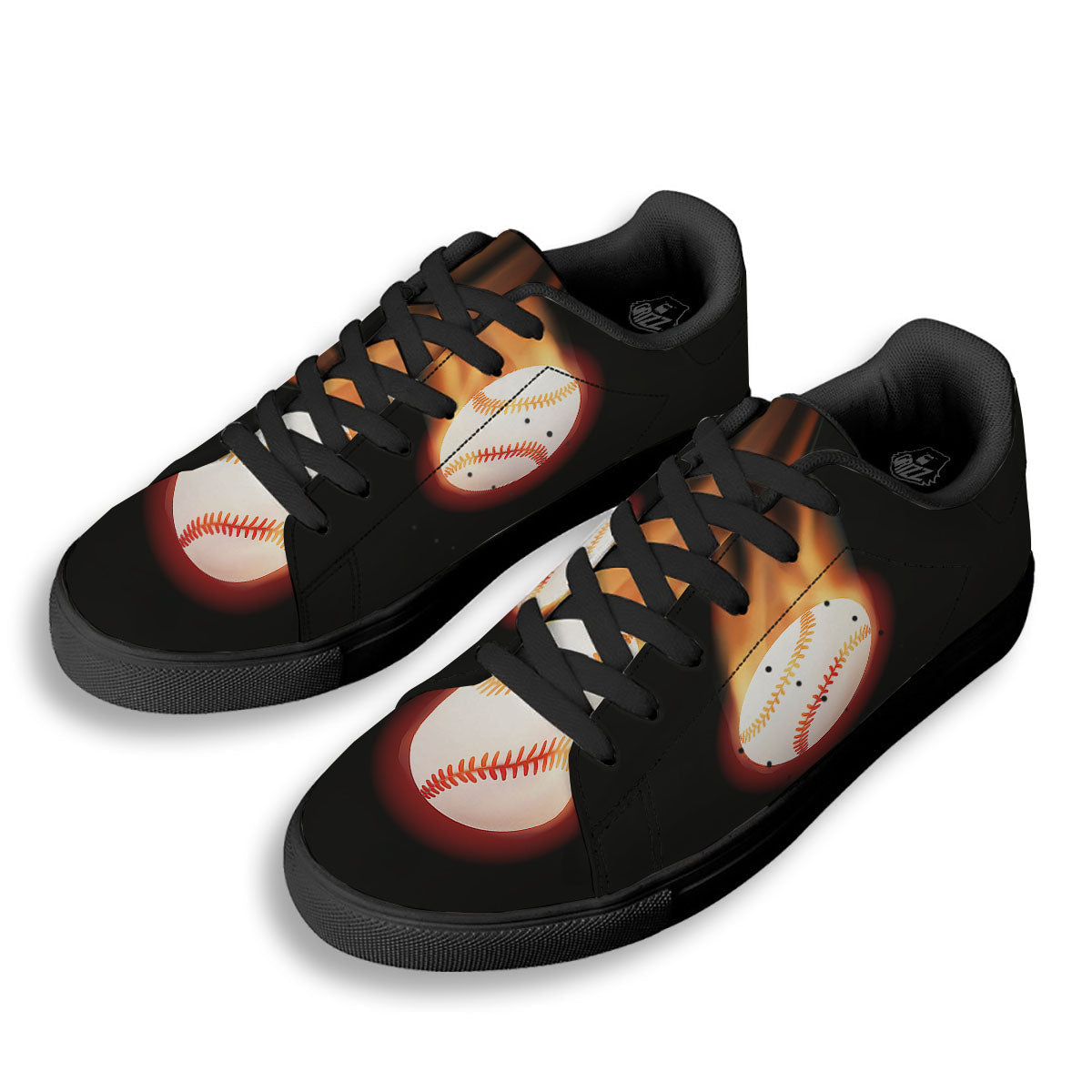 Softball Fireball Print Black Low Top Sneakers-grizzshop