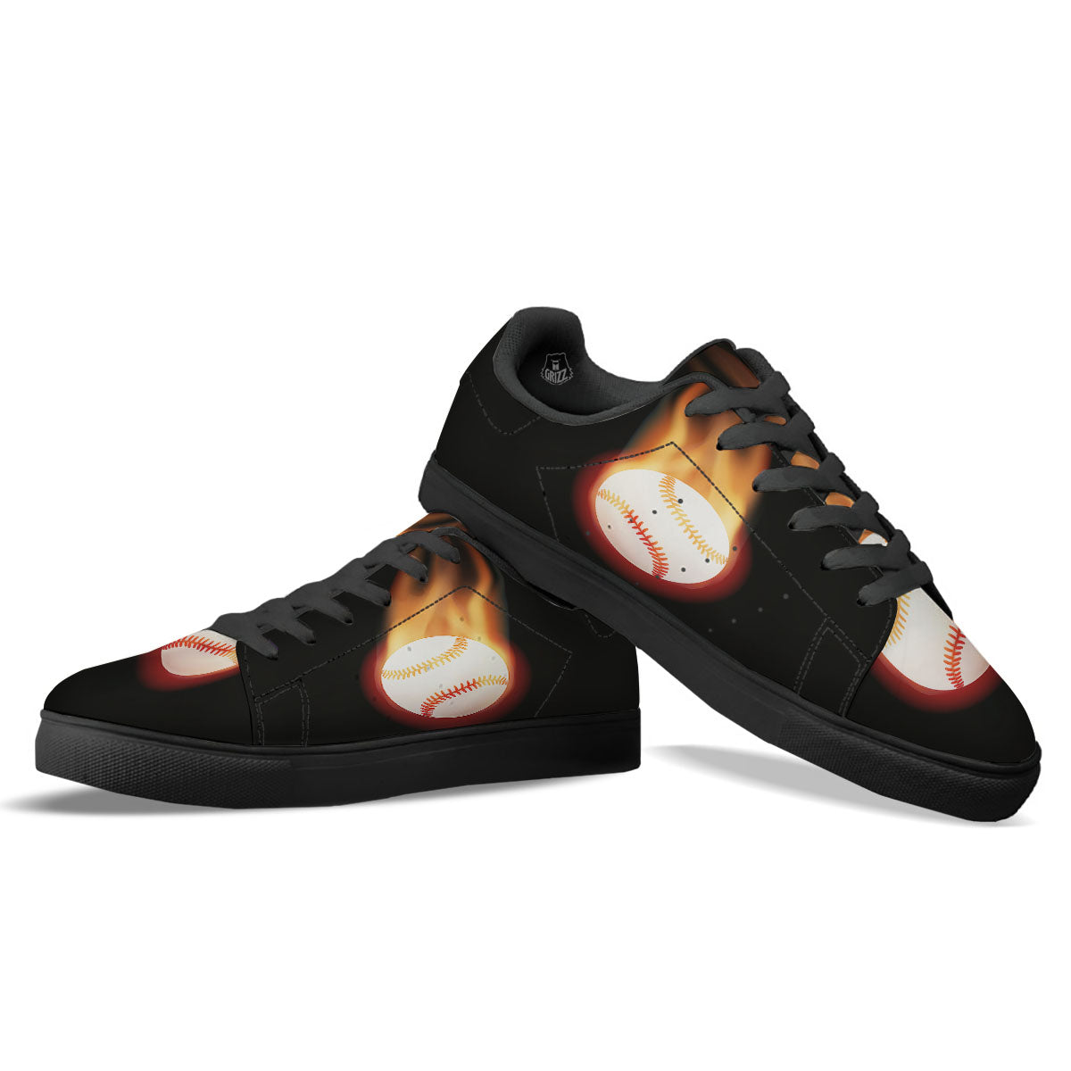 Softball Fireball Print Black Low Top Sneakers-grizzshop
