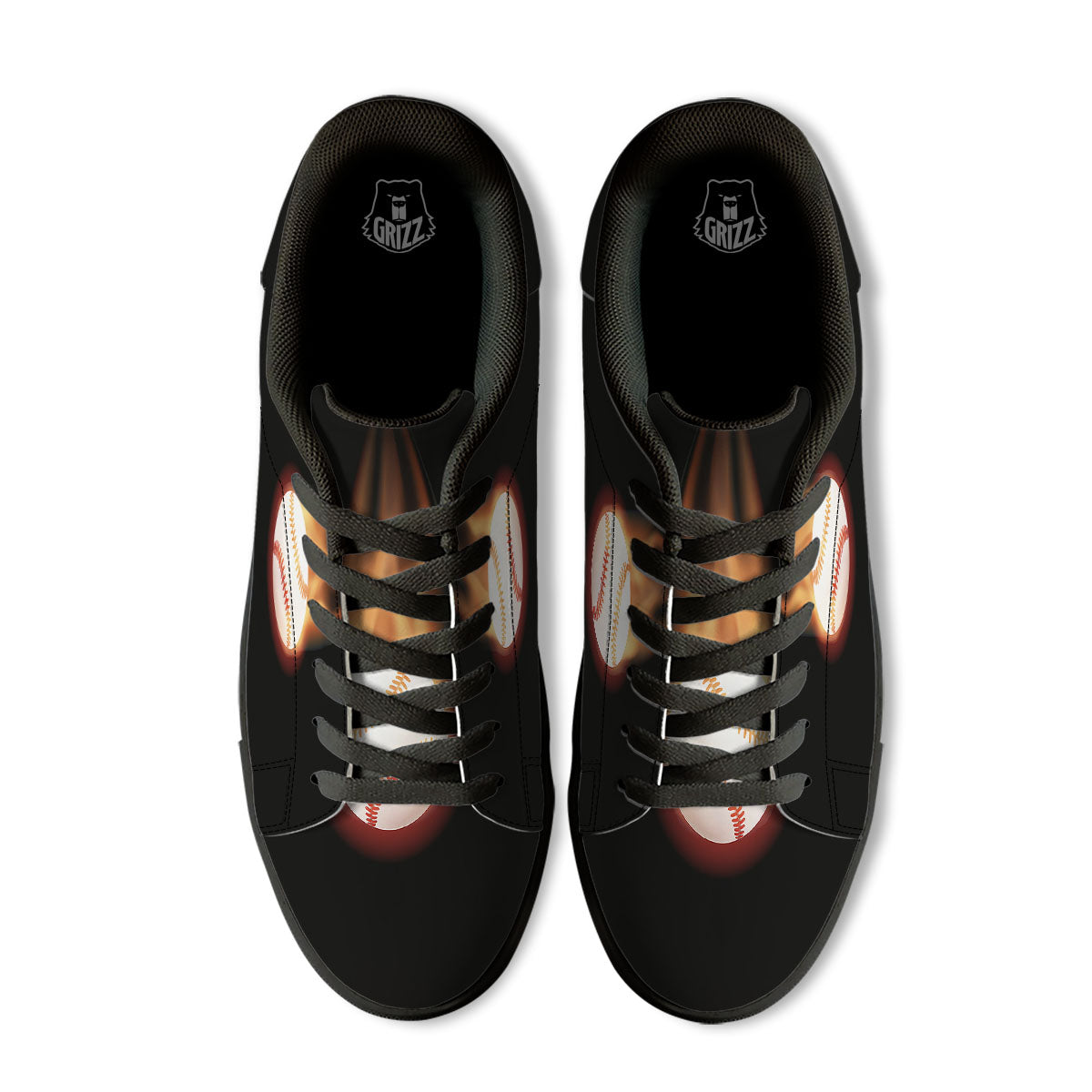 Softball Fireball Print Black Low Top Sneakers-grizzshop