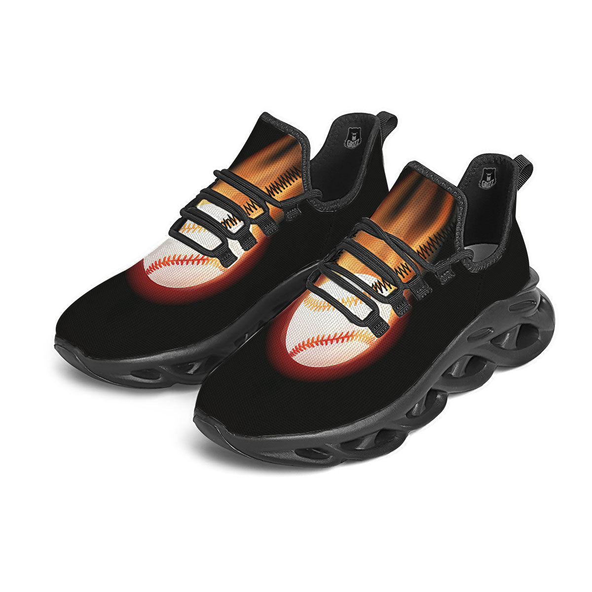 Softball Fireball Print Black Running Shoes-grizzshop