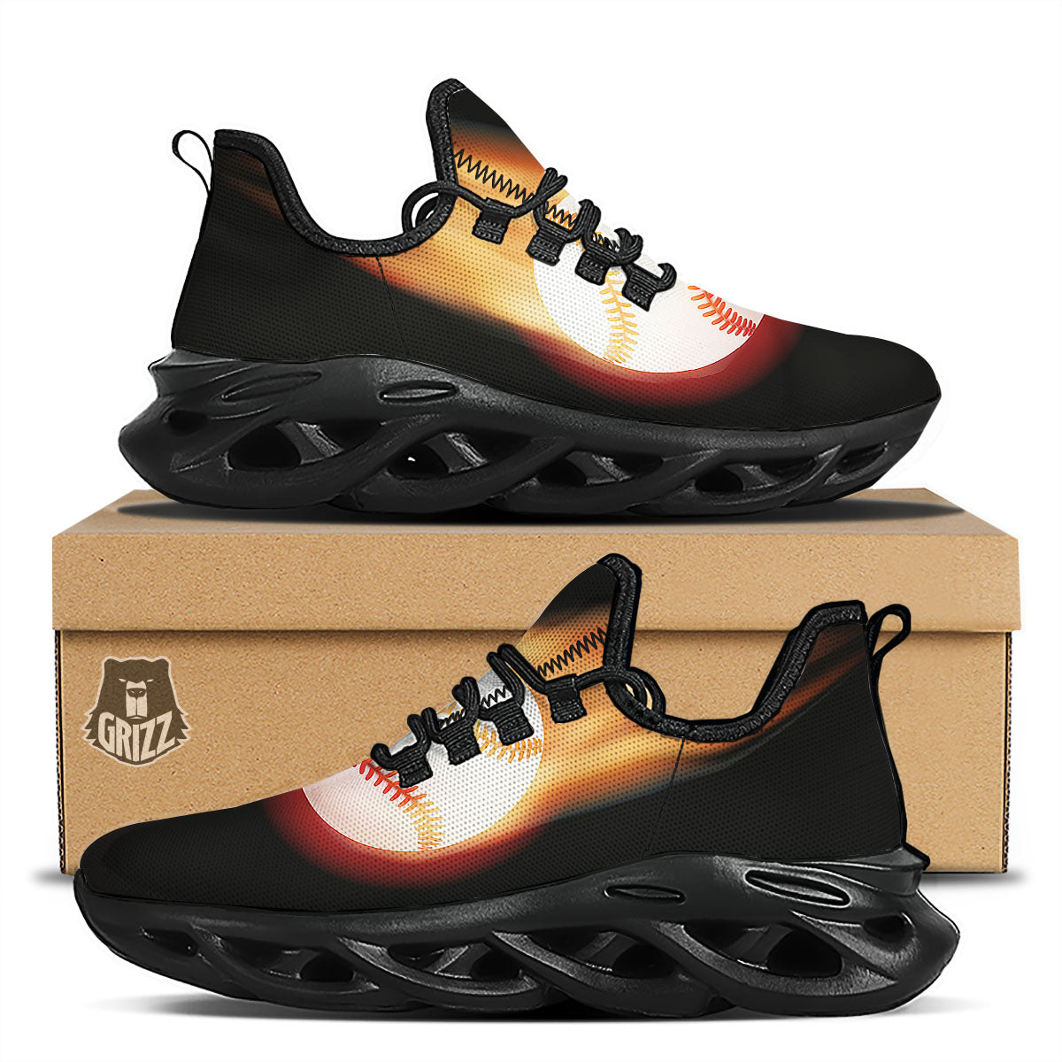 Softball Fireball Print Black Running Shoes-grizzshop
