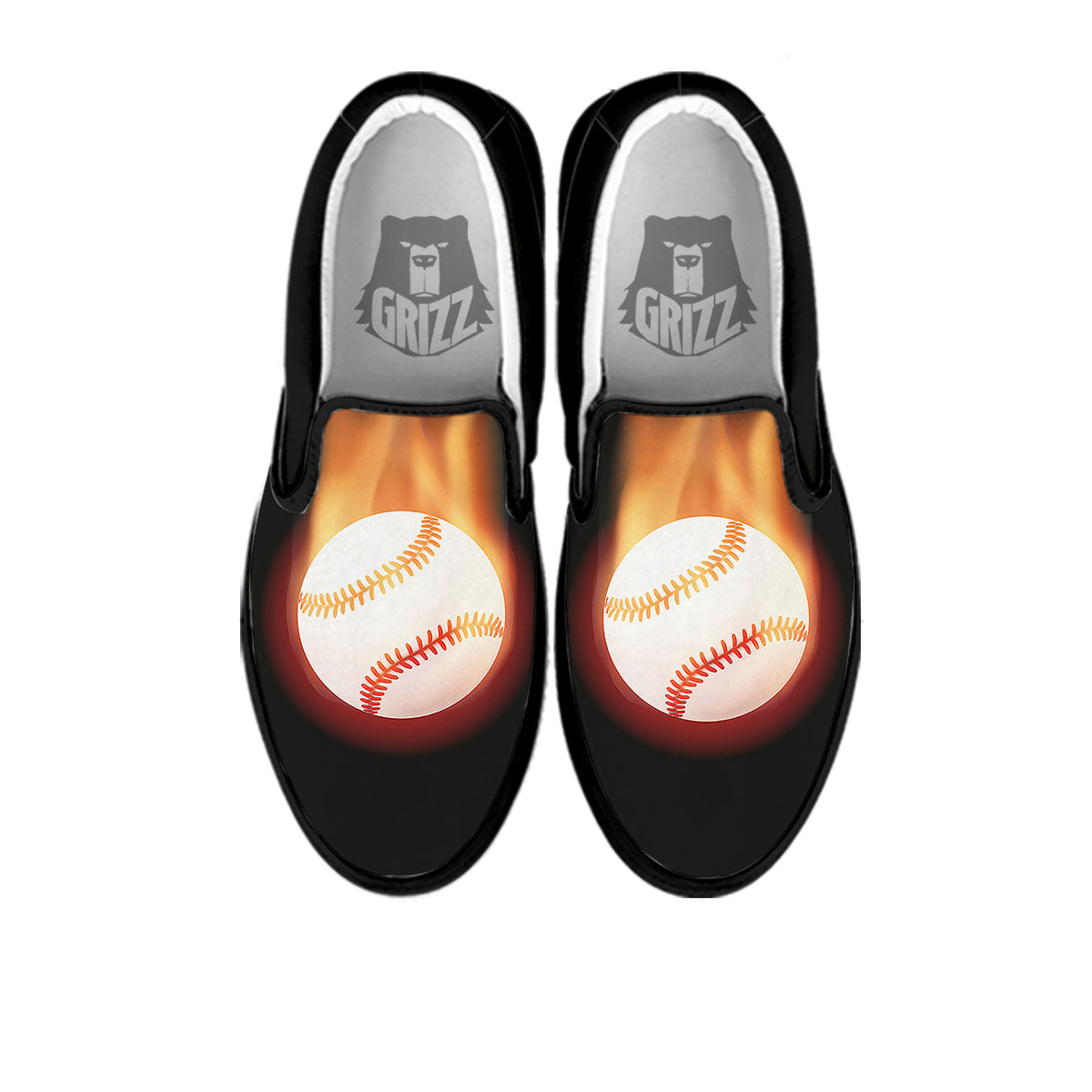 Softball Fireball Print Black Slip On Shoes-grizzshop